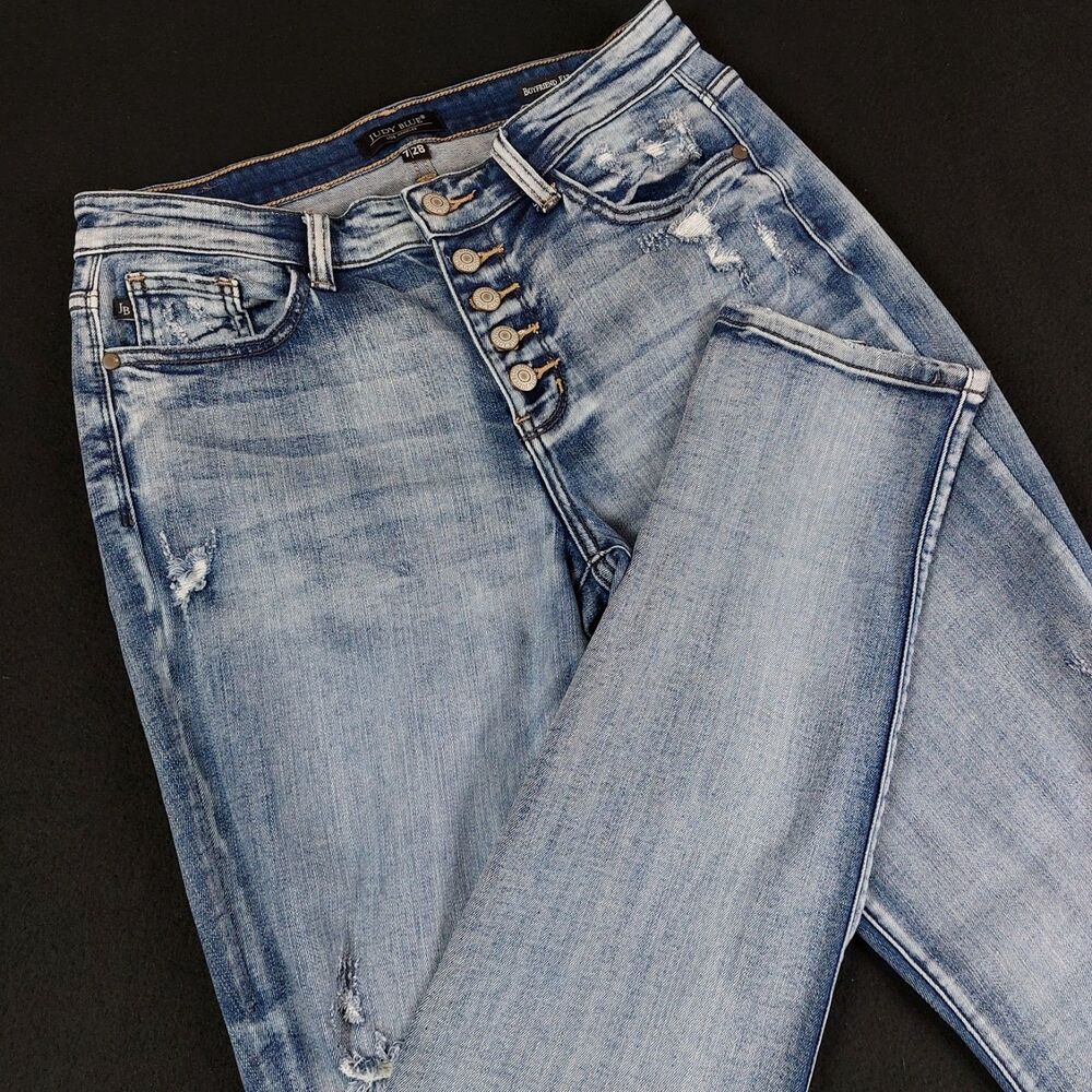 Judy Blue Boyfriend Fit Button Fly Jean Women's 7/28 (Fit 31x33.5) Distressed